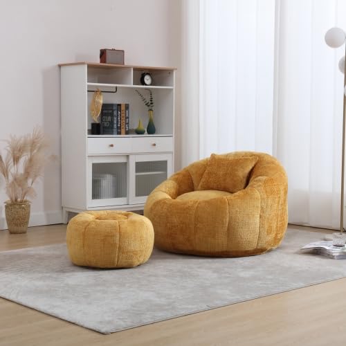 Oversized Round Bean Bag Chair with Ottoman & Pillow Z242