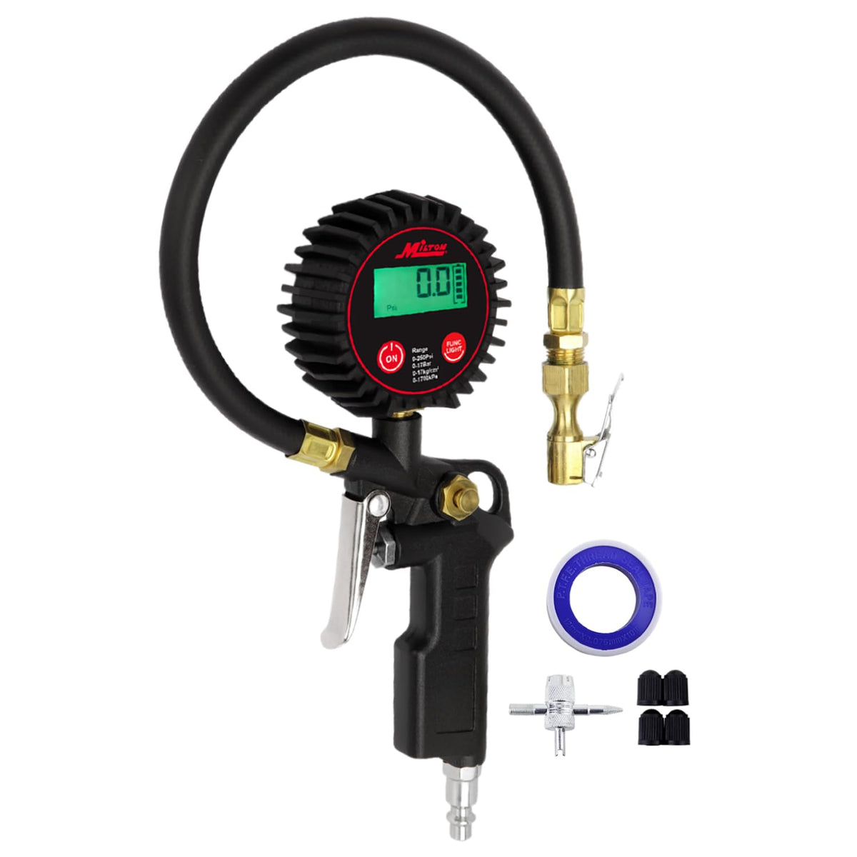Digital Tire Inflator with Pressure Gauge and 14” Rubber Air Hose A10618