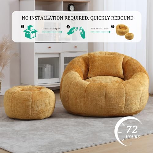 Oversized Round Bean Bag Chair with Ottoman & Pillow Z242