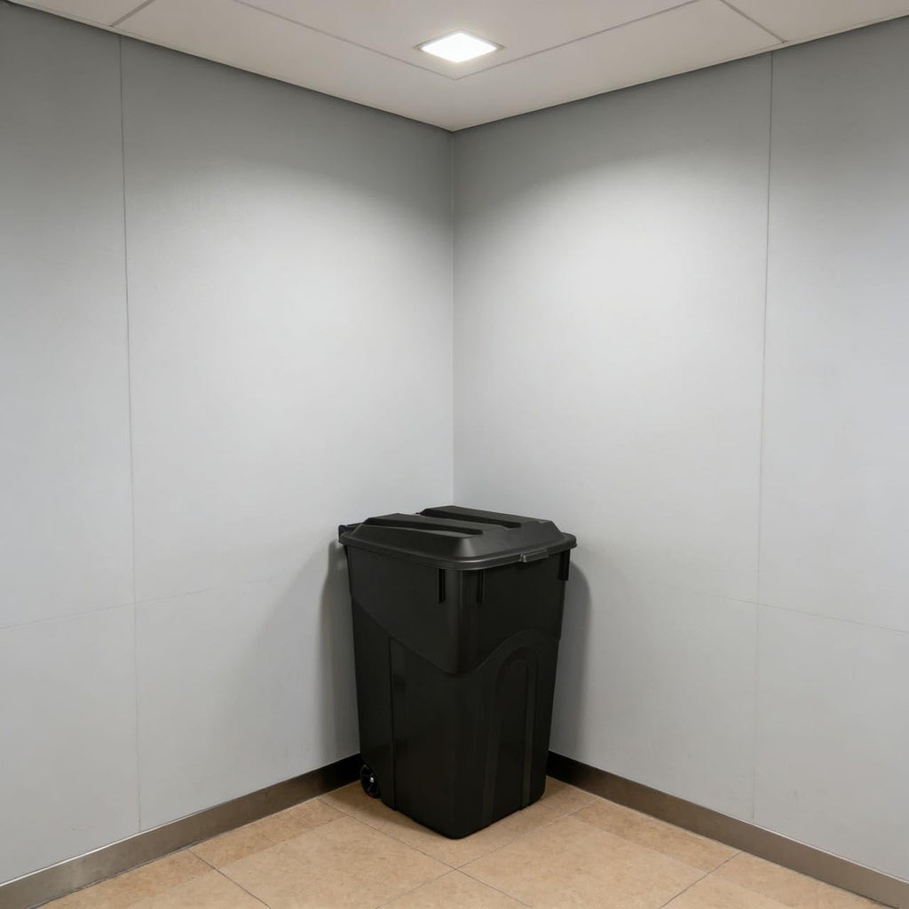 45 Gallon Black Wheeled Garbage Can with Attached Lid L5363