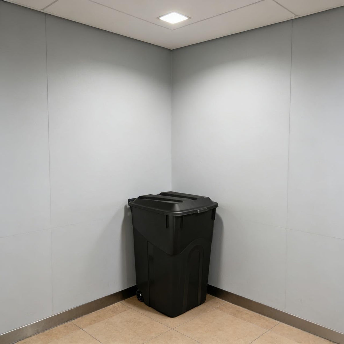 45 Gallon Black Wheeled Garbage Can with Attached Lid L5363