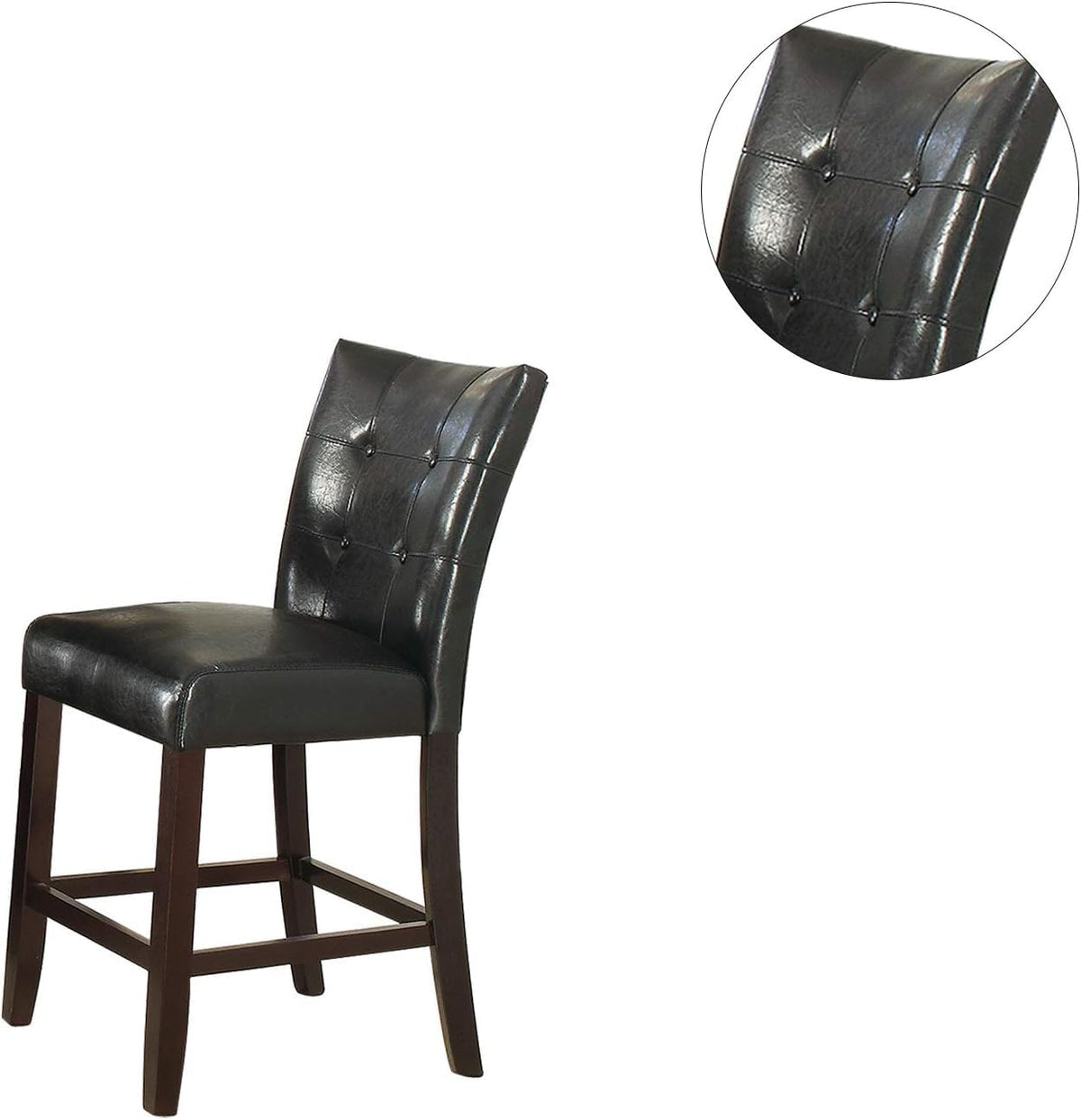 Set of 2 Black Faux Leather Tufted Counter Height Dining Chairs P243314