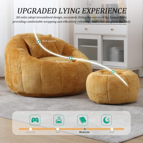 Oversized Round Bean Bag Chair with Ottoman & Pillow Z242