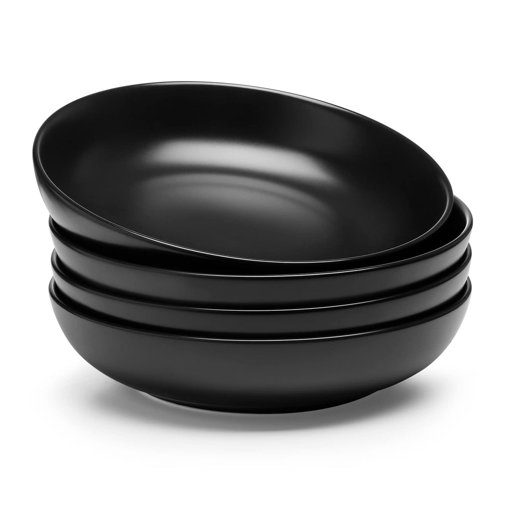 Matte Black Porcelain Pasta Bowls Set of 4 O12402