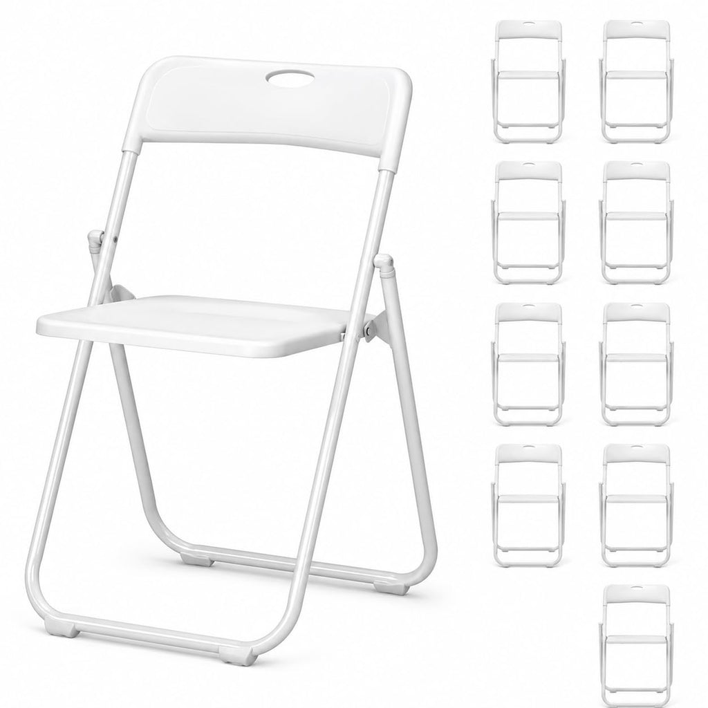 White Plastic Folding Chairs, 10 Pack Steel Frame T788