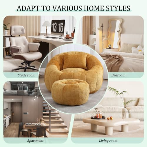 Oversized Round Bean Bag Chair with Ottoman & Pillow Z242