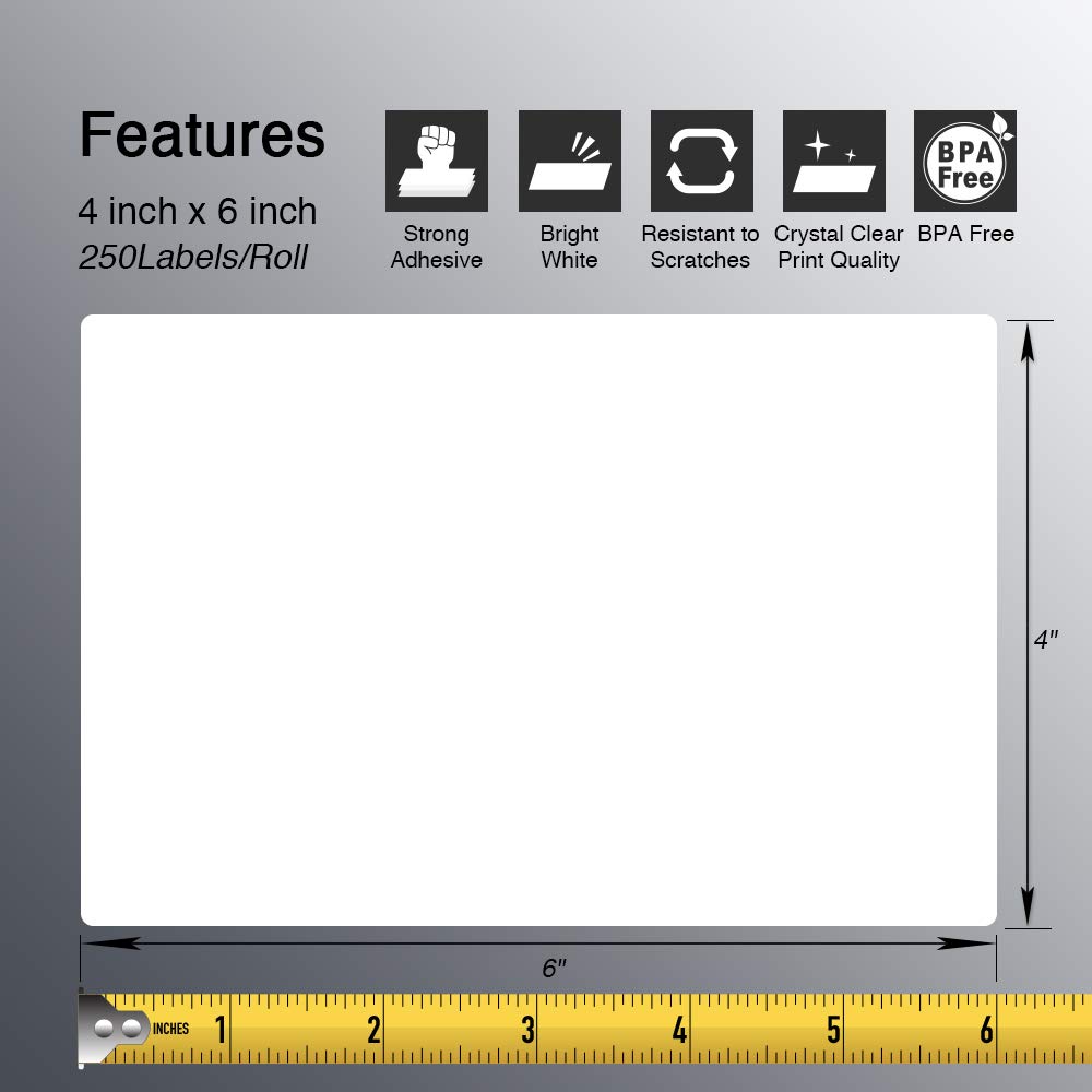 4" x 6" Shipping Thermal Label, 12 Roll/3000 Labels Y7714