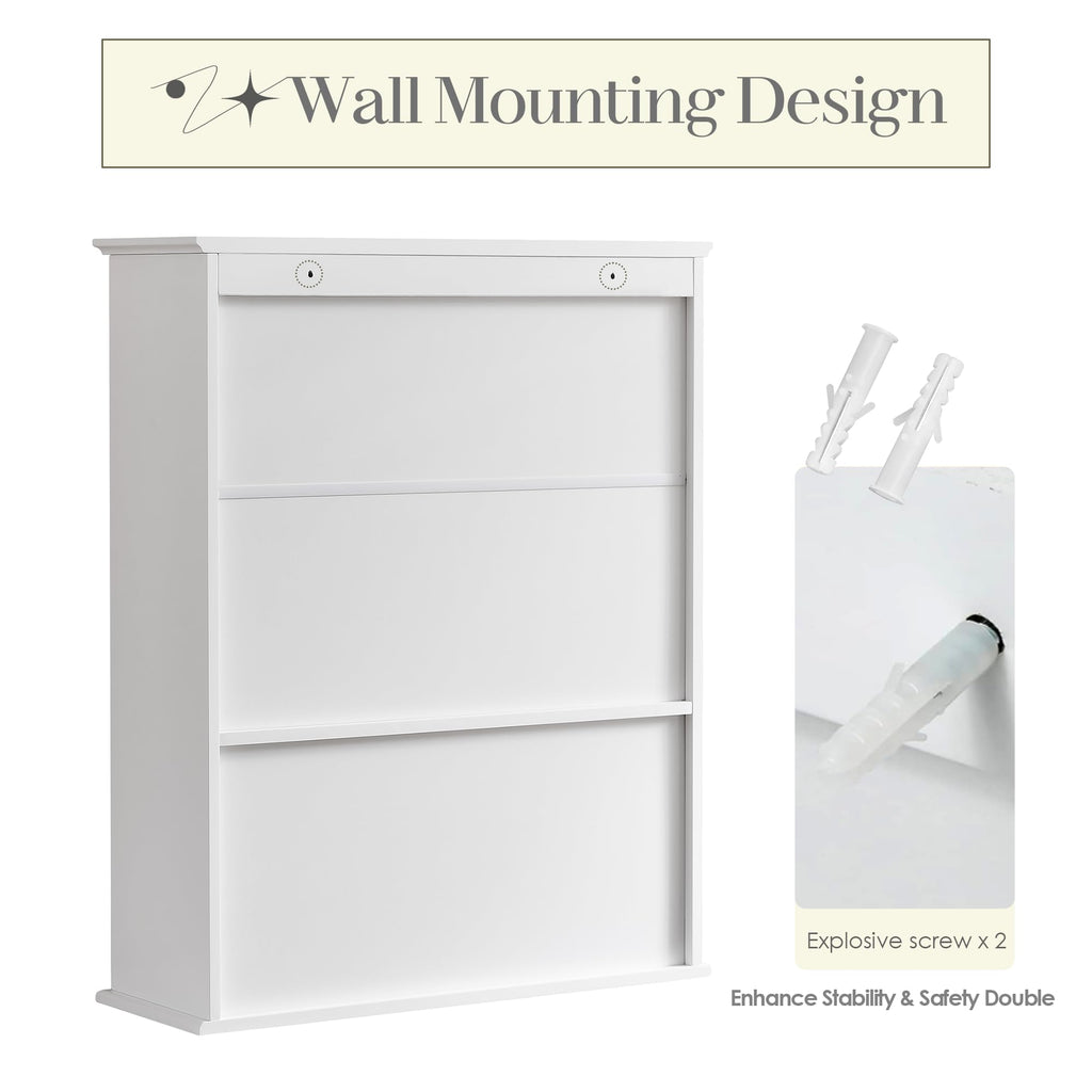 White 30" x 24" Wall Mounted Bathroom Cabinet with Adjustable Shelves Z1217
