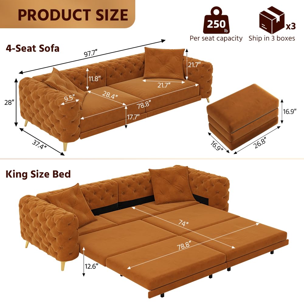 King Size Velvet L Shaped Sleeper Sofa with Ottoman Q749904
