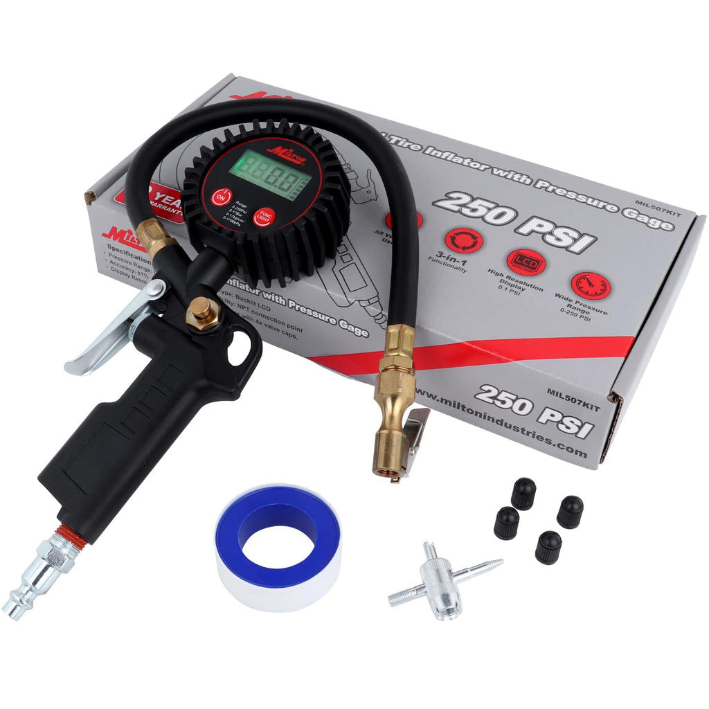 Digital Tire Inflator with Pressure Gauge and 14” Rubber Air Hose A10618
