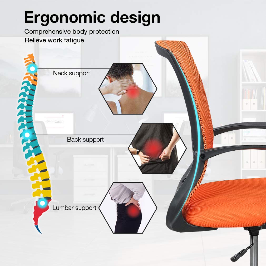 Orange Ergonomic Mesh Office Chair with Lumbar Support Armrest S14582
