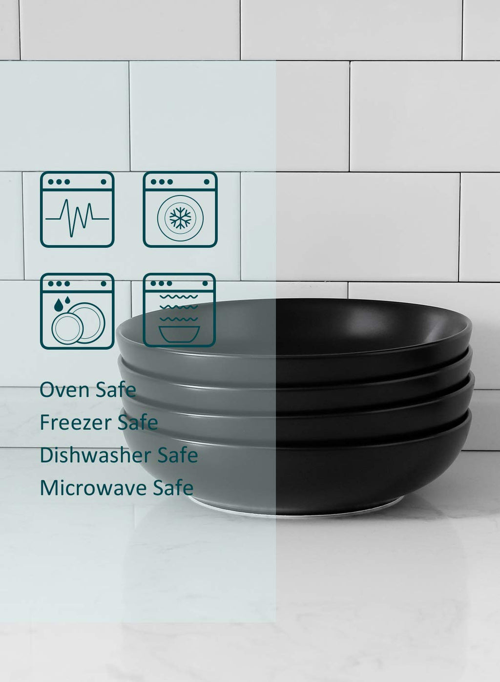 Matte Black Porcelain Pasta Bowls Set of 4 O12402