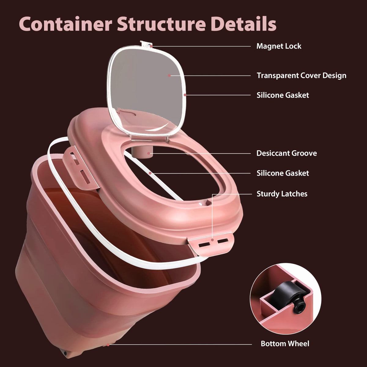 Collapsible Airtight Dry Food Storage Containers with Rolling Wheel R695600