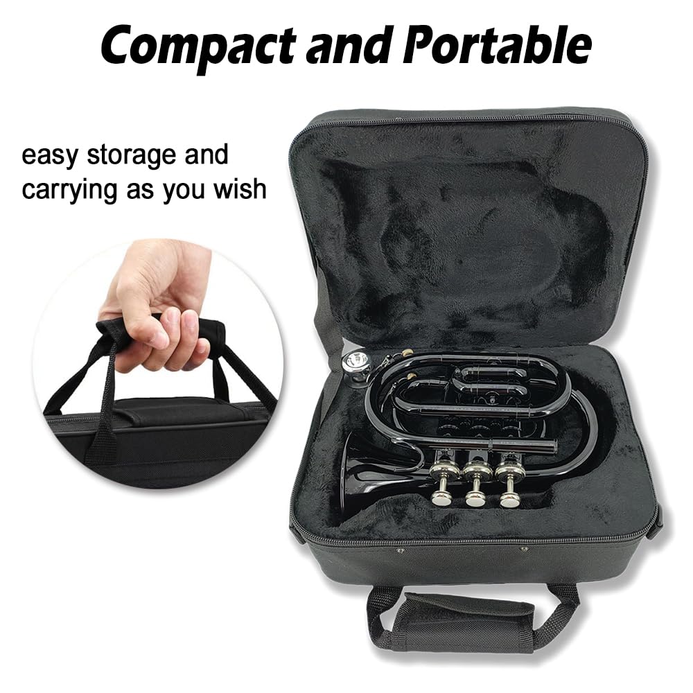 Bb Flat Pocket Trumpet with Cleaning Cloth, 7C Mouthpiece and Hard Case X6735