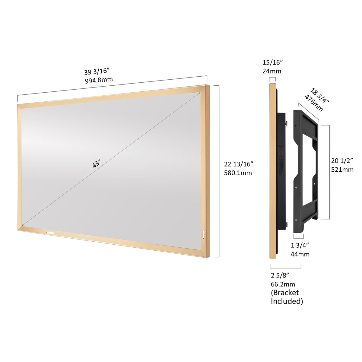 43-Inch Smart Mirror TV with Champagne Gold Aluminum Frame N19219