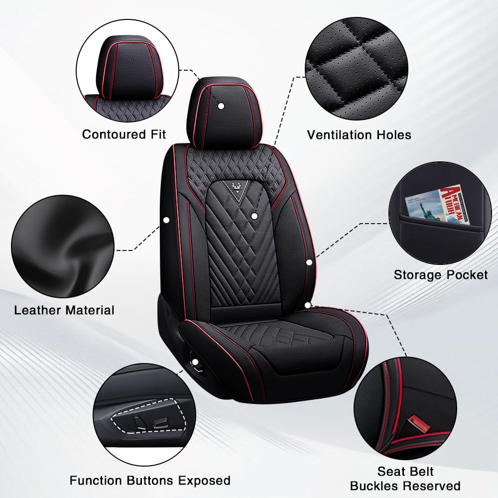 Toyota Tundra Seat Covers Nappa Leather 5 Seats Black Red Y889056