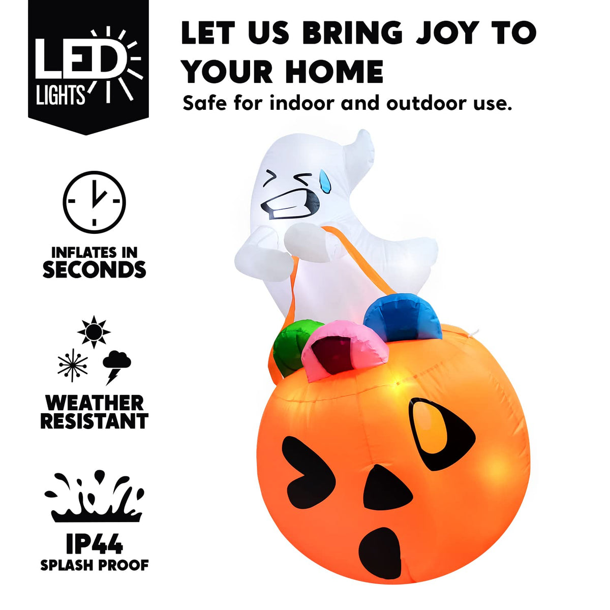 5 FT Halloween Inflatable Ghost with Build-in LEDs A14670