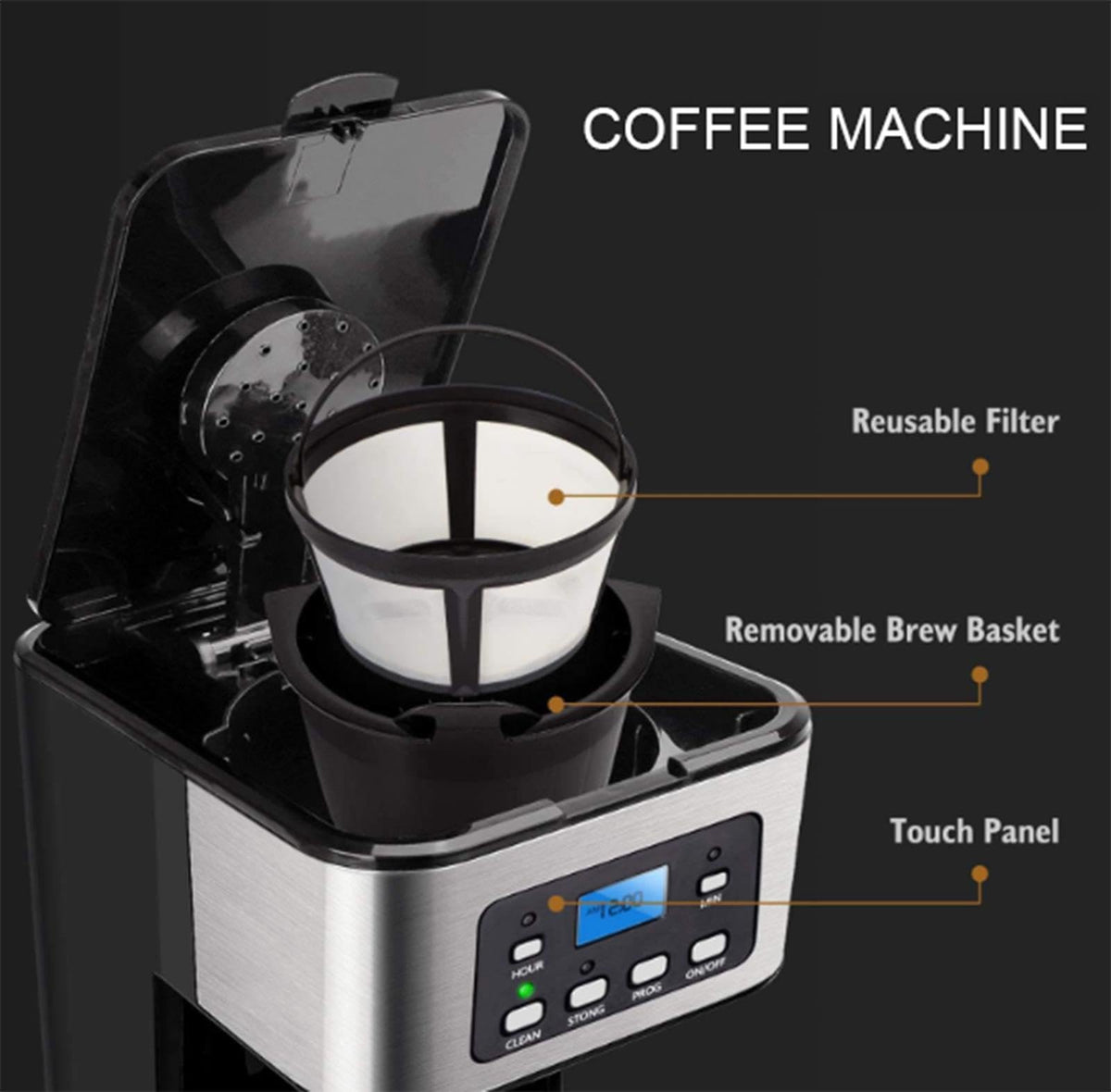 12 Cup Programmable Drip Coffee Maker with Glass Carafe G117