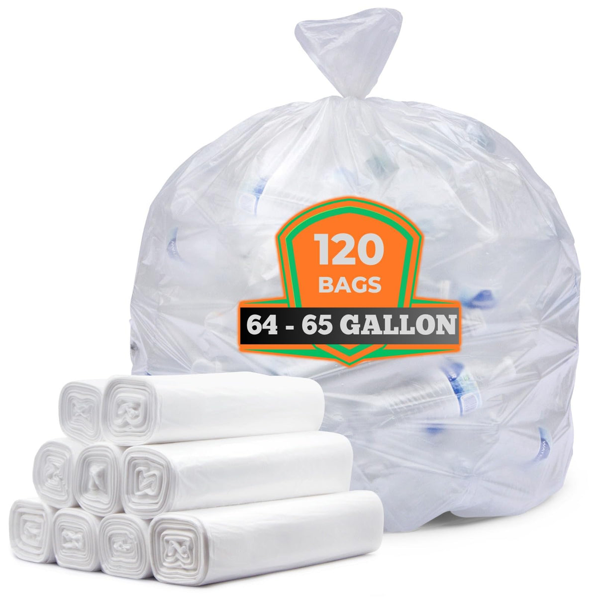 64-65 Gallon Clear Trash Bags, 120 Count Heavy Duty Garbage Bags Y259