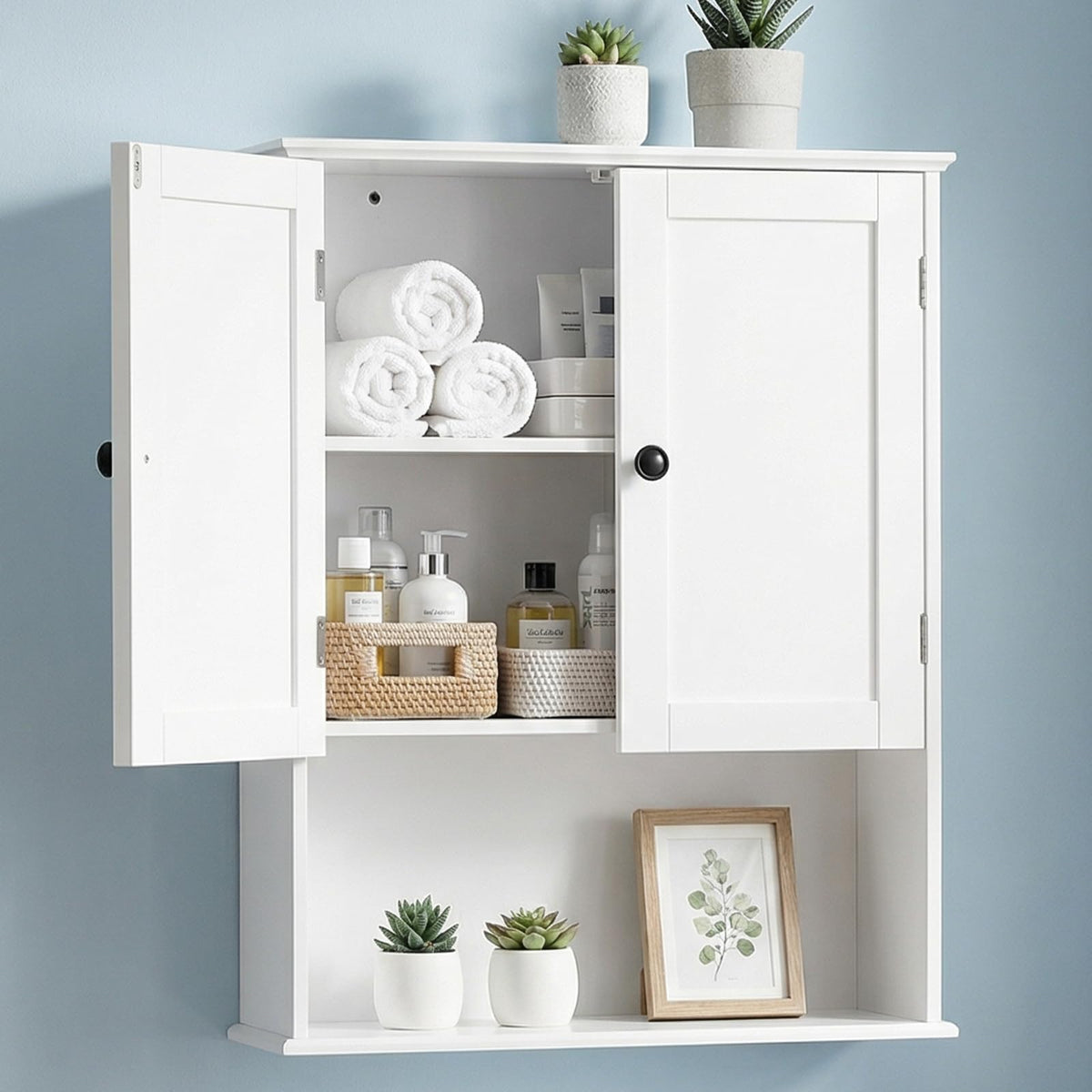 White 30" x 24" Wall Mounted Bathroom Cabinet with Adjustable Shelves Z1217