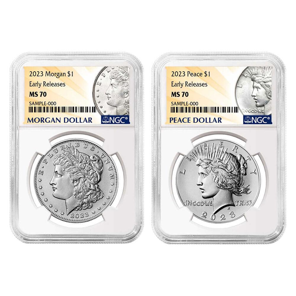 Morgan and Peace Silver Dollar 2pc Set E386828