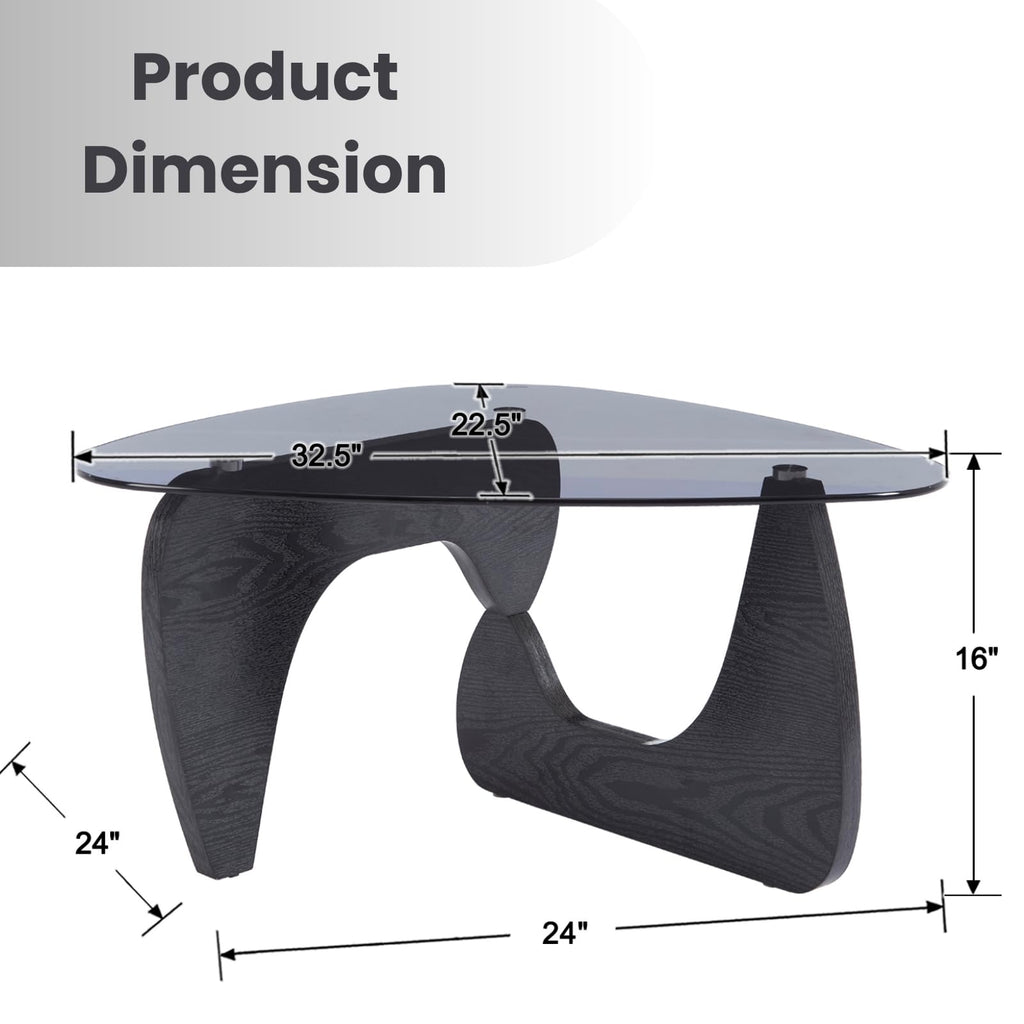 Modern Triangle Glass Coffee Table with Wood Base L312718