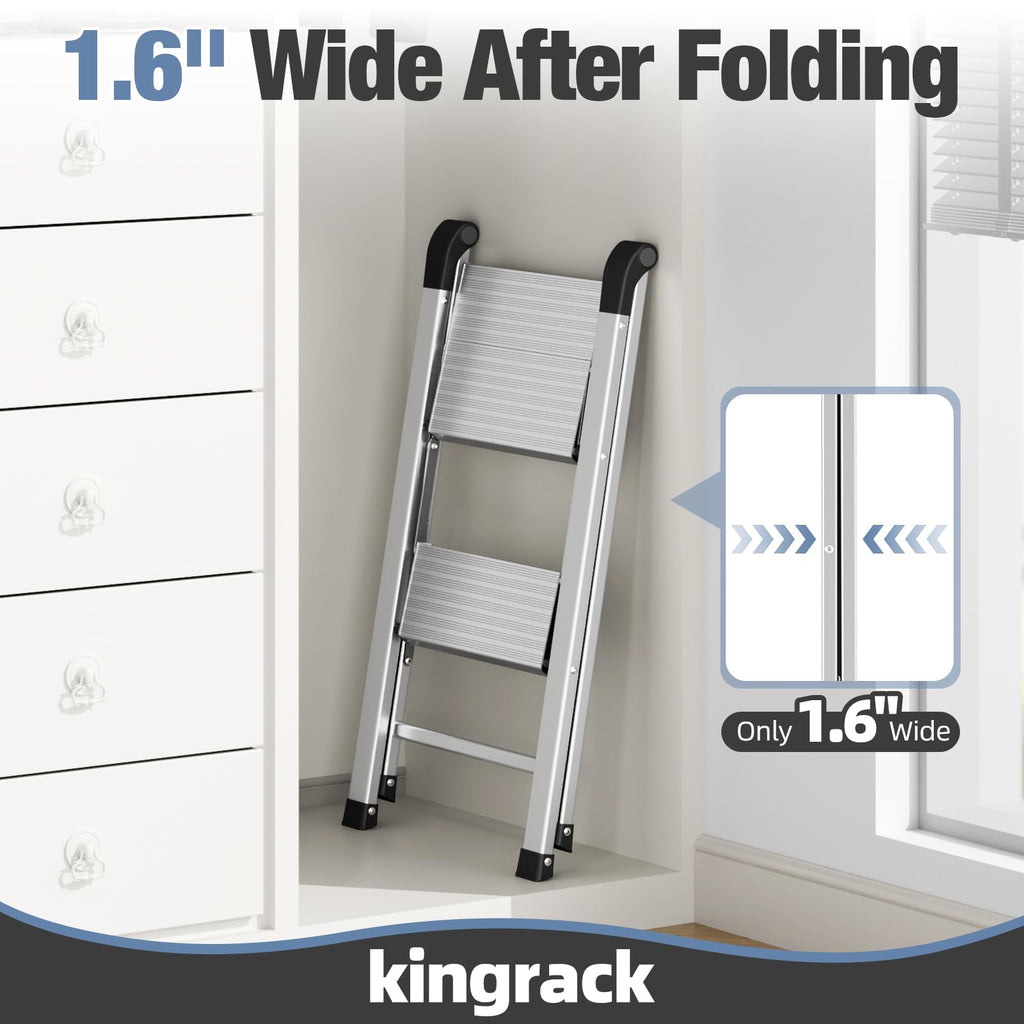 2 Step Aluminum Foldable Step Ladders 330lb Silver T185800