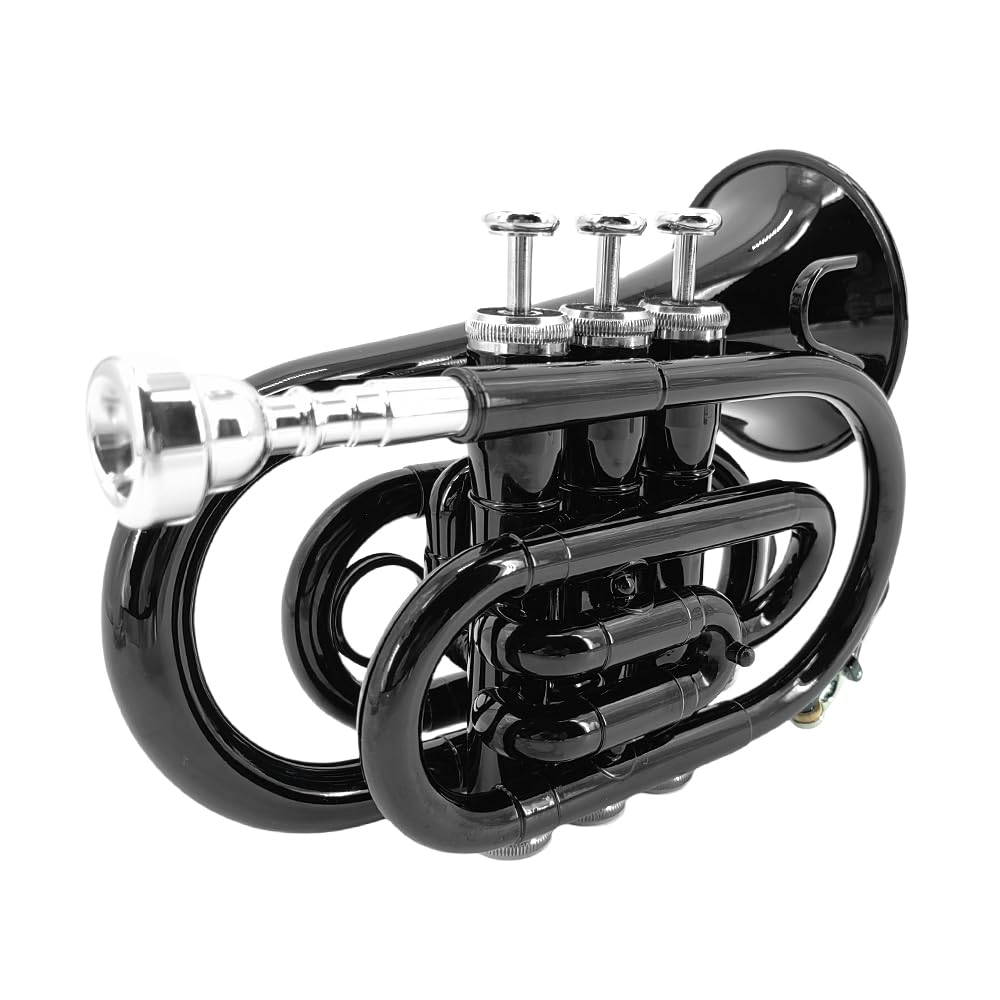 Bb Flat Pocket Trumpet with Cleaning Cloth, 7C Mouthpiece and Hard Case X6735