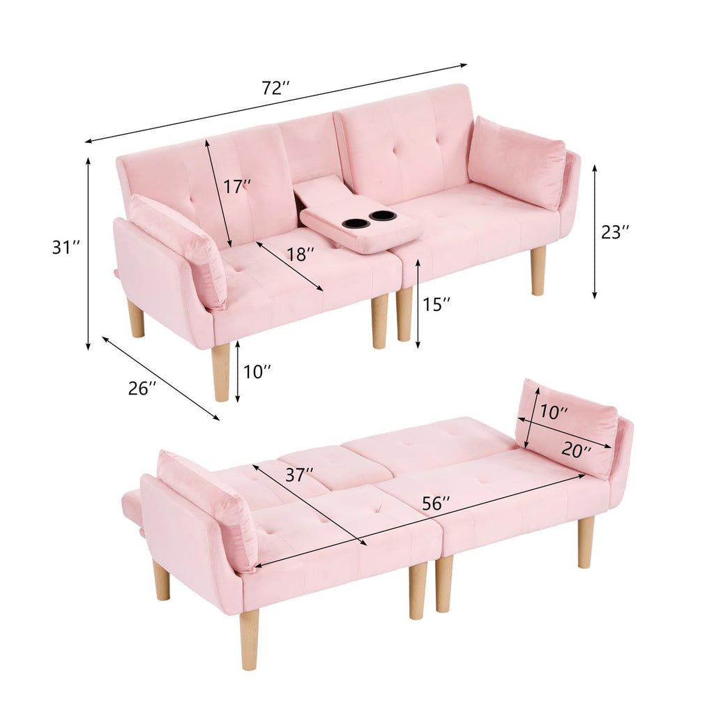 Light Pink Velvet Futon Sofa Bed V860896