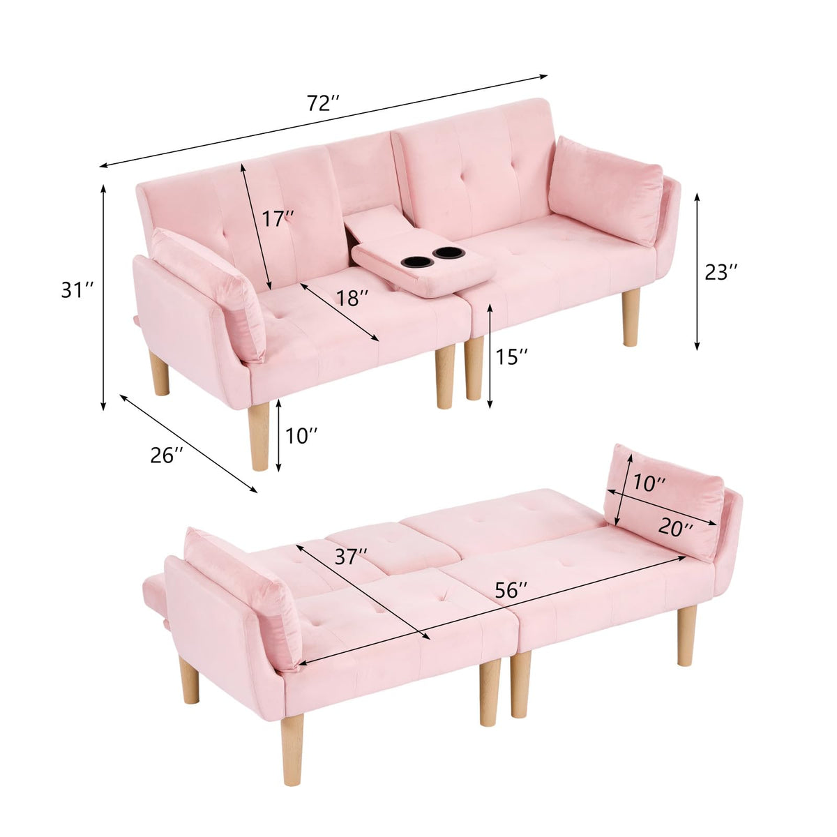 Light Pink Velvet Futon Sofa Bed V860896