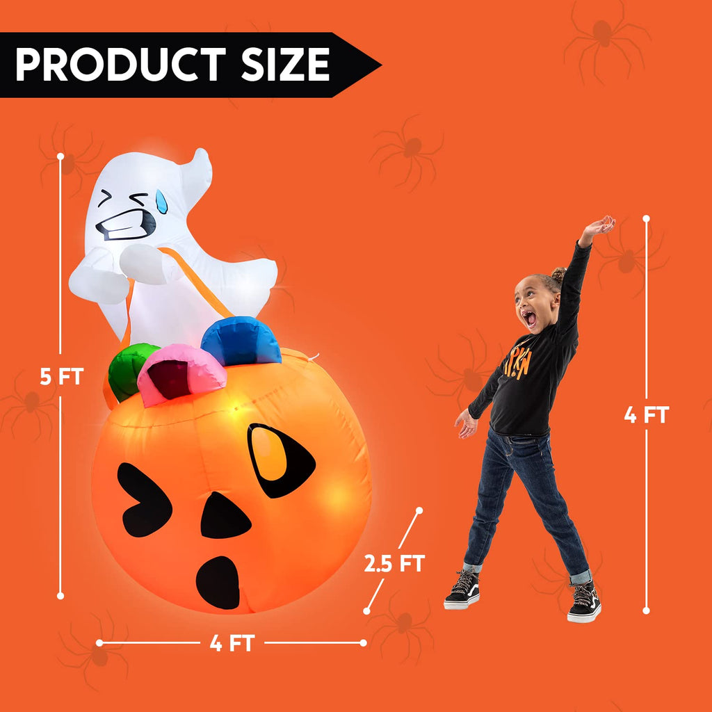 5 FT Halloween Inflatable Ghost with Build-in LEDs A14670