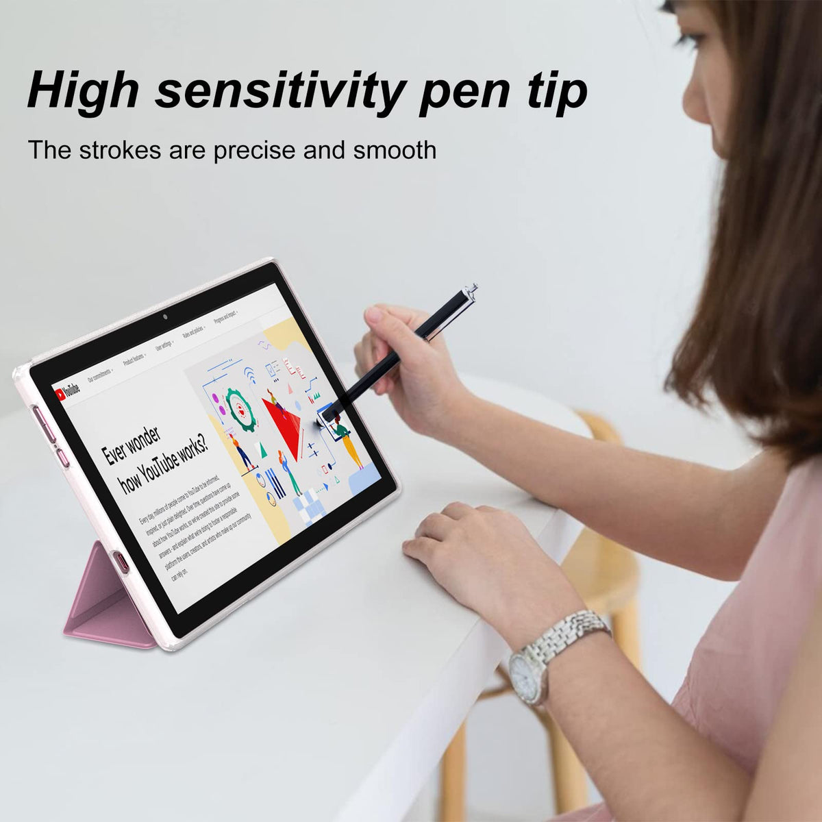 10 inch Android 15 Tablet with Keyboard Case Mouse Stylus Pink B600