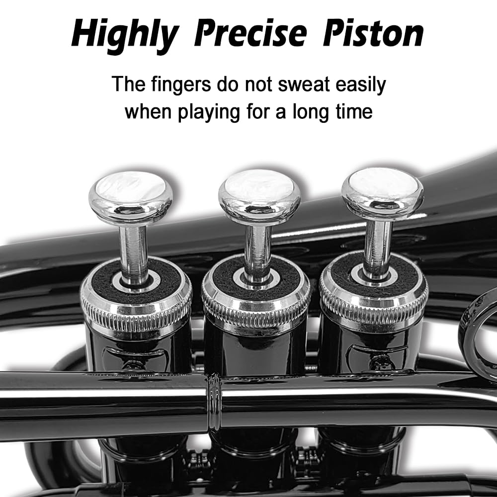 Bb Flat Pocket Trumpet with Cleaning Cloth, 7C Mouthpiece and Hard Case X6735