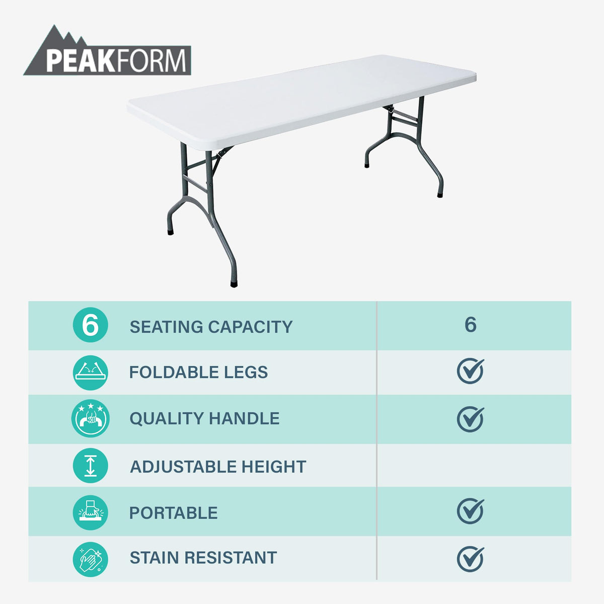 White 6 Foot Folding Multipurpose Table F814