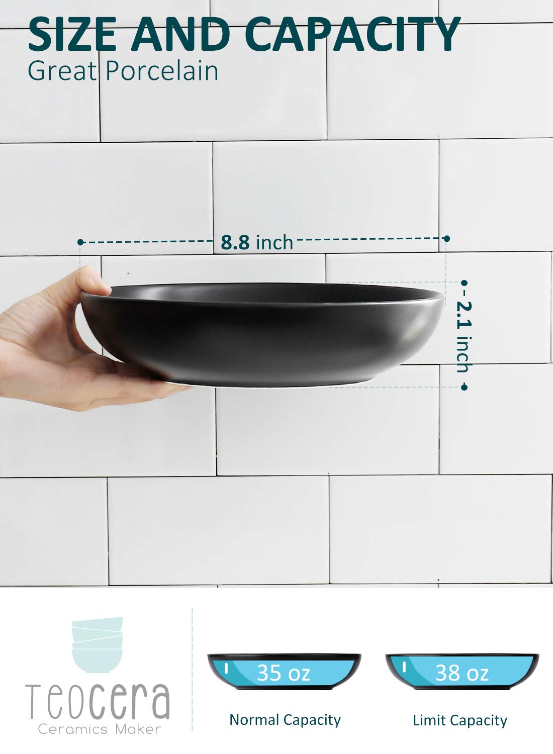 Matte Black Porcelain Pasta Bowls Set of 4 O12402