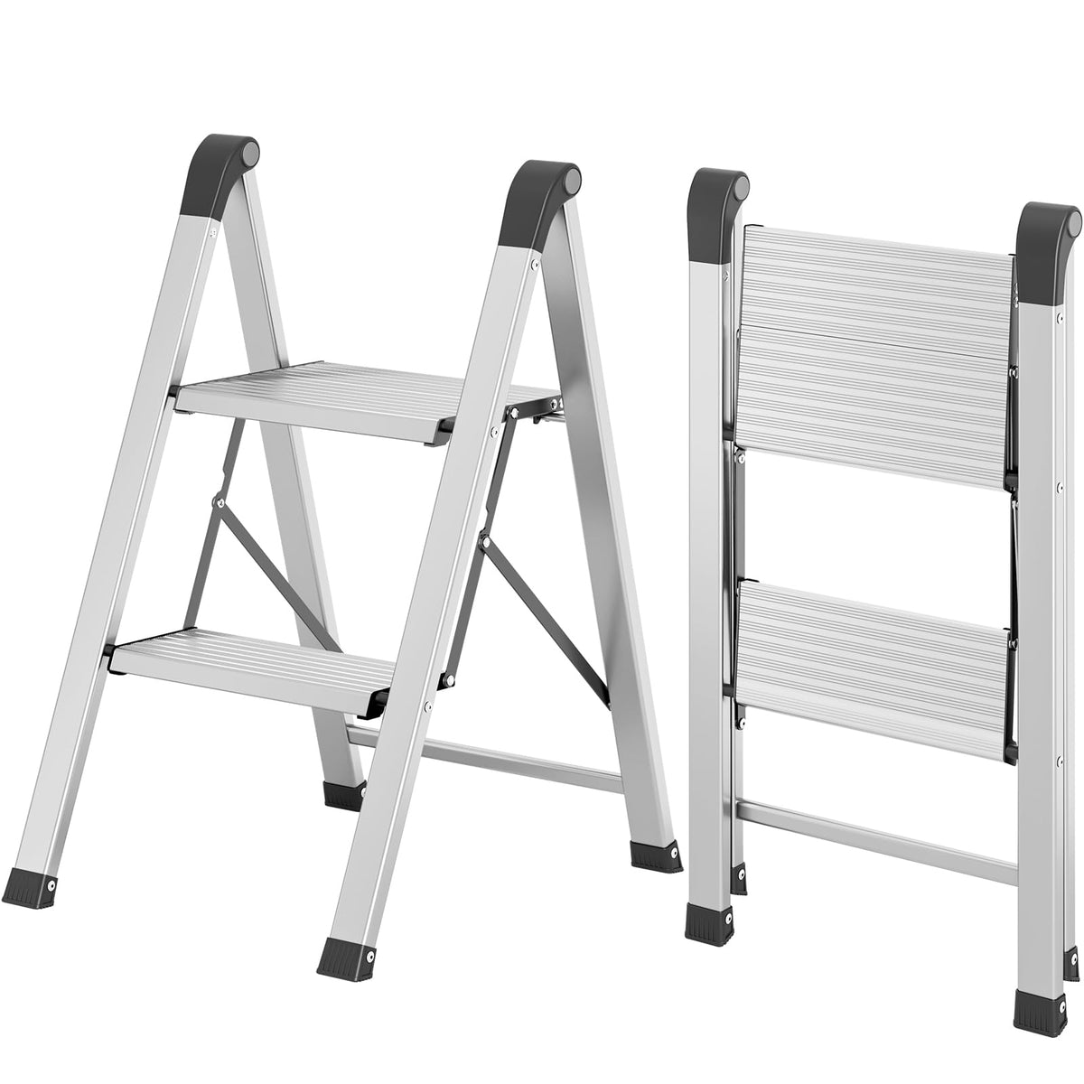 2 Step Aluminum Foldable Step Ladders 330lb Silver T185800