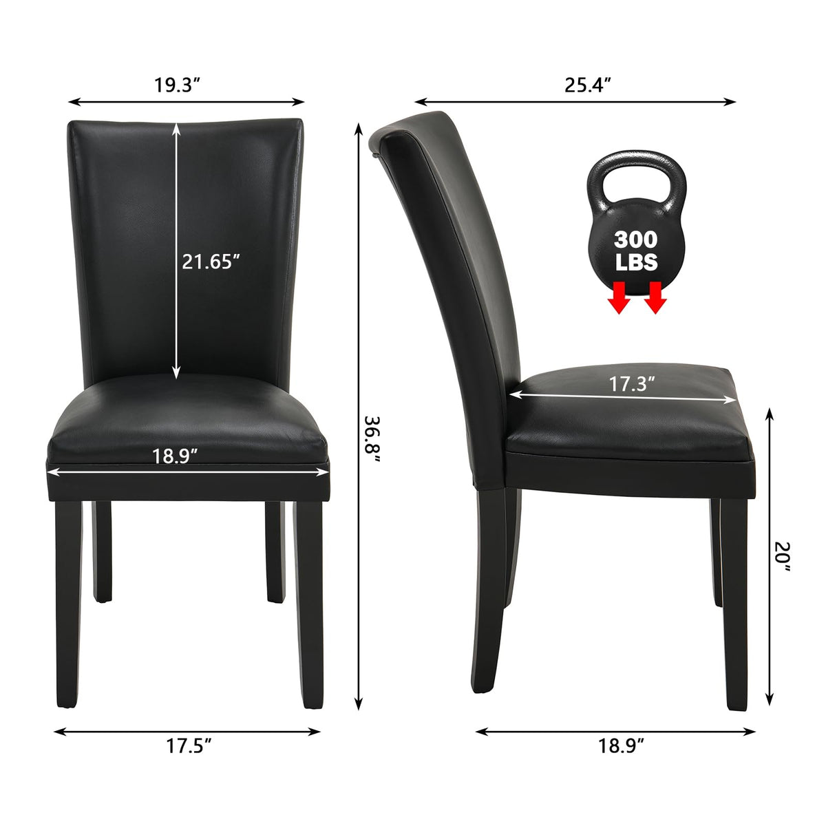 Set of 2 Black Faux Leather Dining Chairs G4663