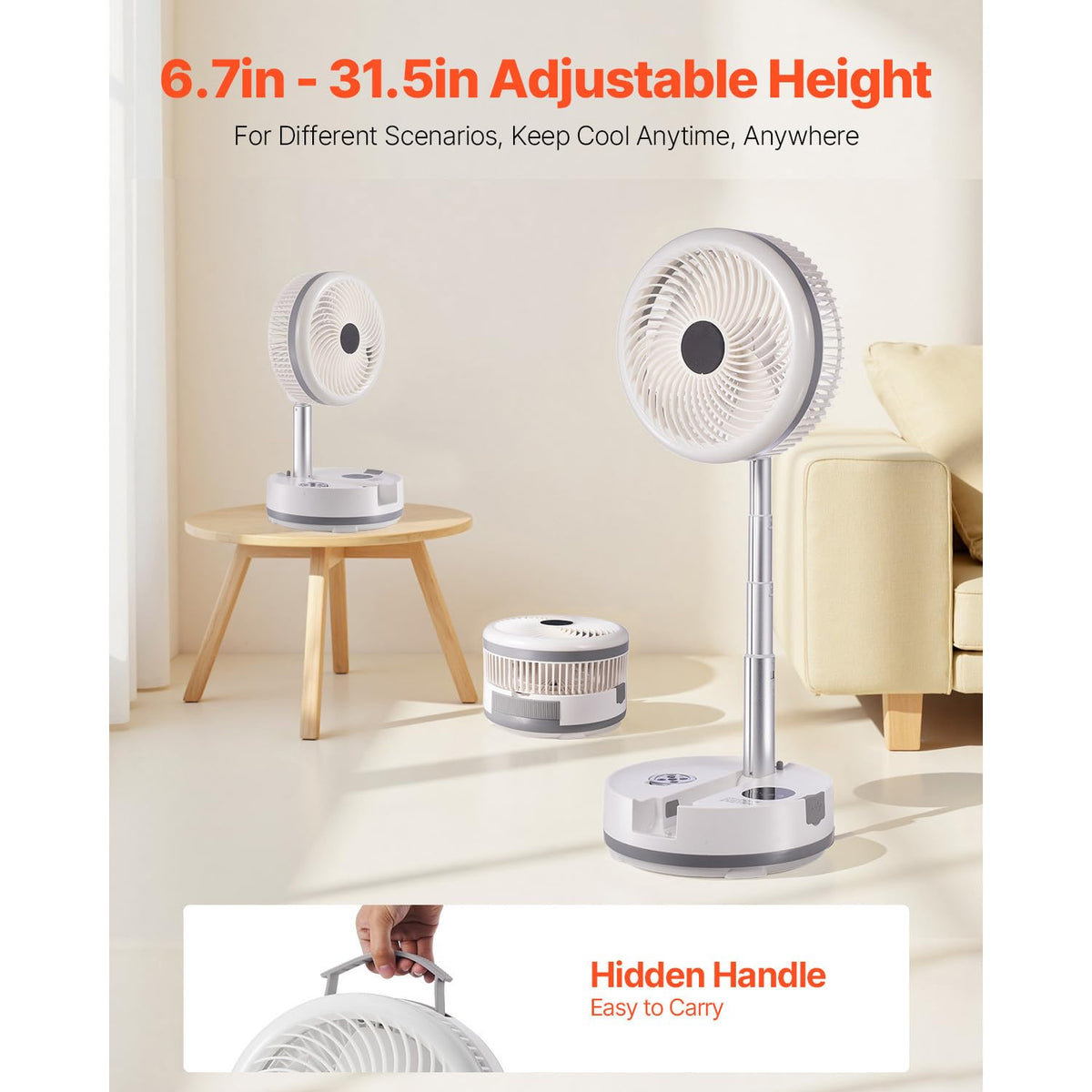 10 Inch Foldable Oscillating Fan, 9 Speeds 40000mAh Battery Portable Desk Fan A1954