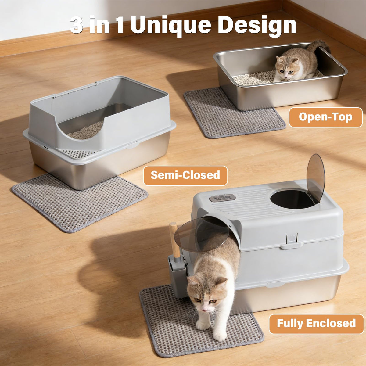 XL Stainless Steel Enclosed Cat Litter Box with Lid B392828