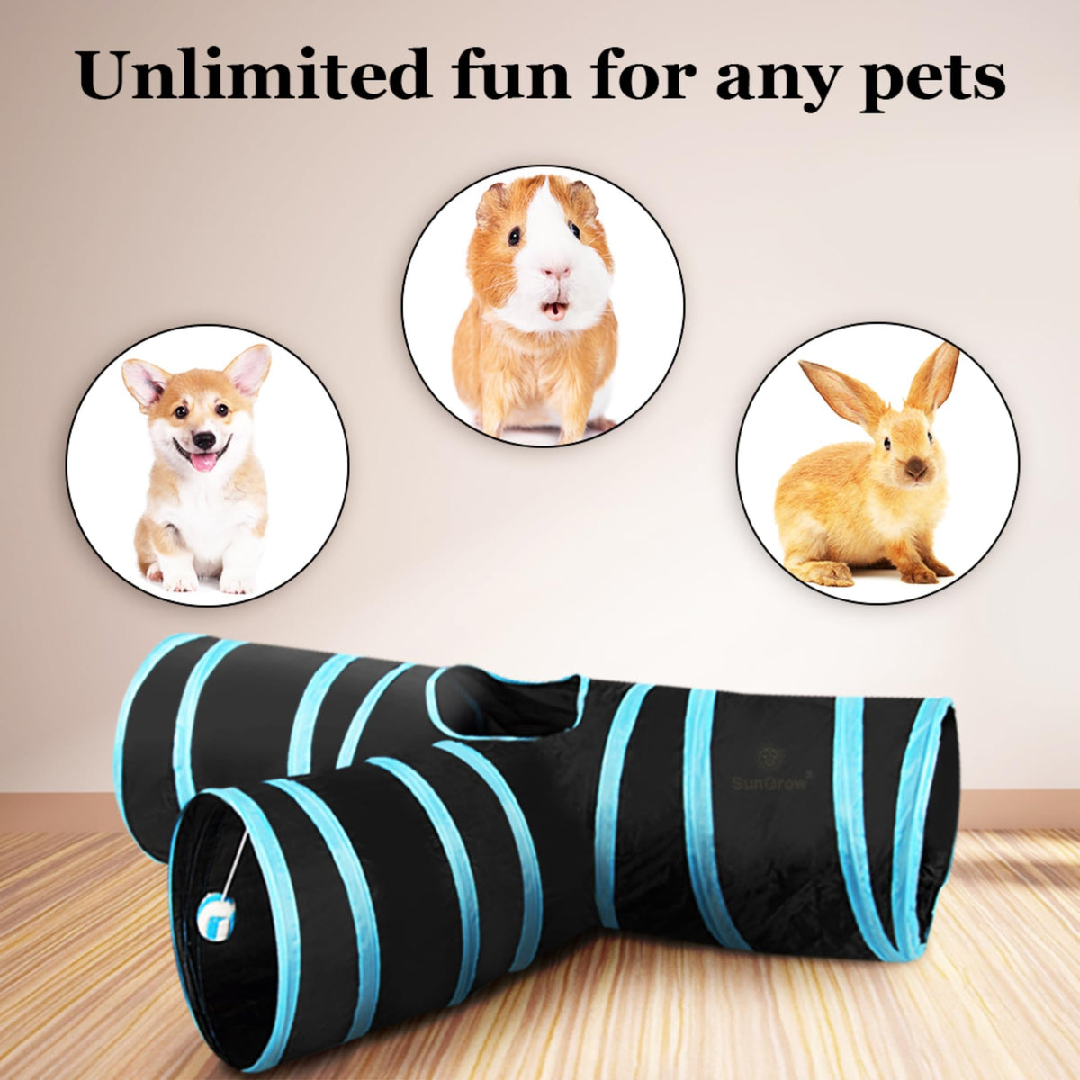 3-Way Ferret & Rabbit Tunnel with Peep Hole and Crinkle Ball E513