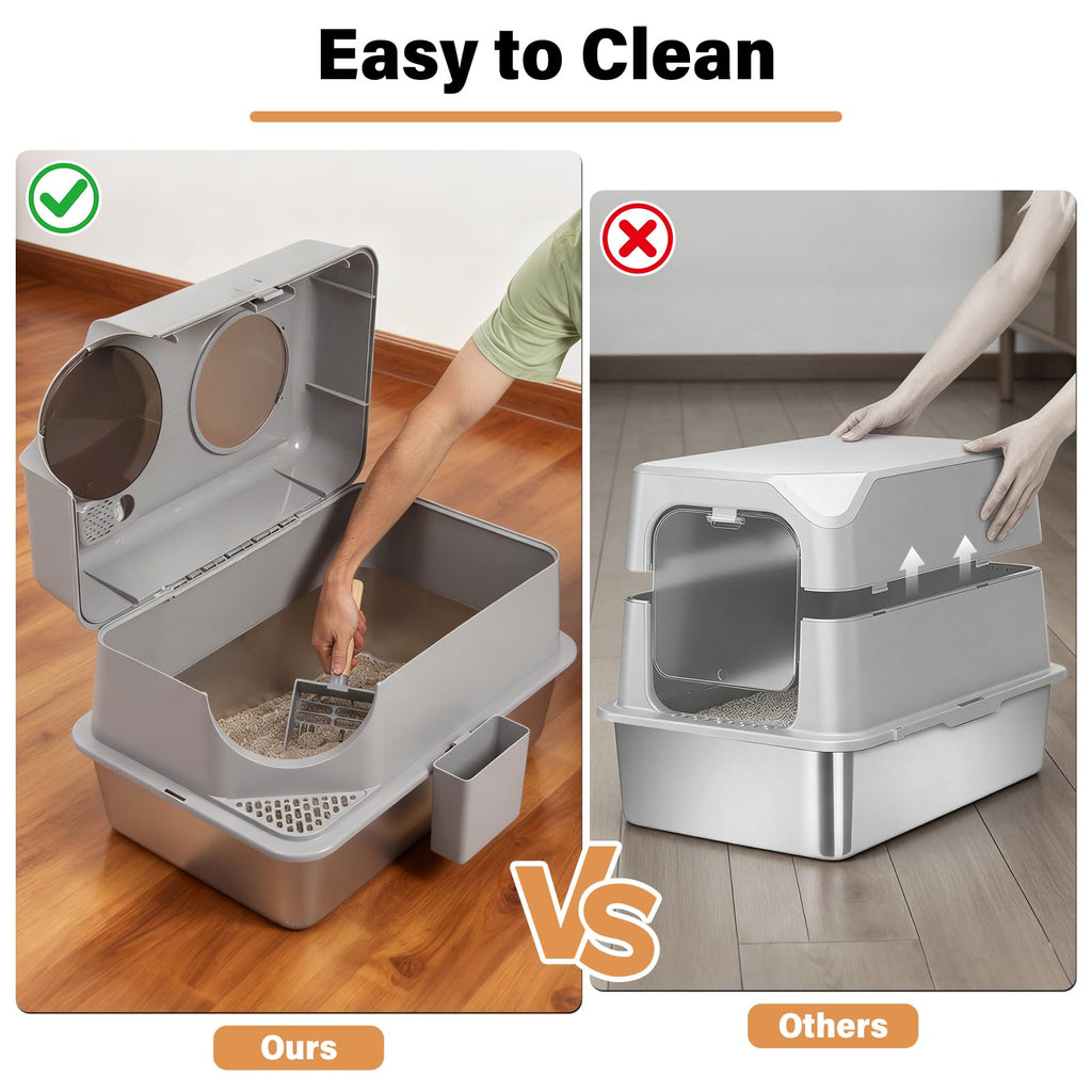 XL Stainless Steel Enclosed Cat Litter Box with Lid B392828