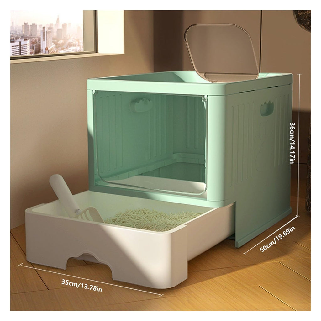Large Top Entry Anti-Splashing Enclosed Plastic Cat Litter Box with Lid and Litter Scoop B1454
