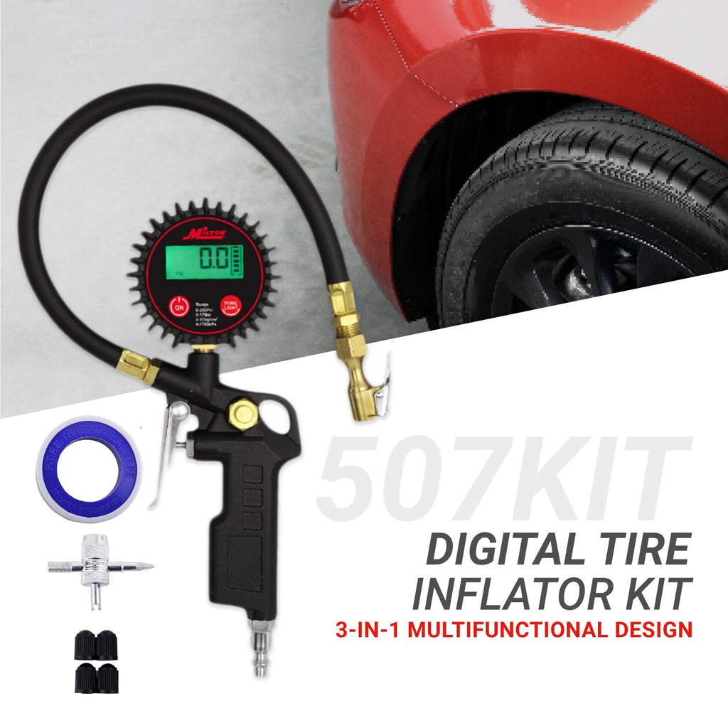 Digital Tire Inflator with Pressure Gauge and 14” Rubber Air Hose A10618
