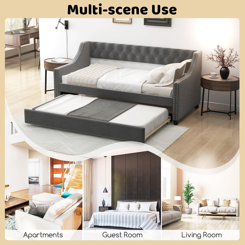 Grey Upholstered Twin Daybed with Trundle X932
