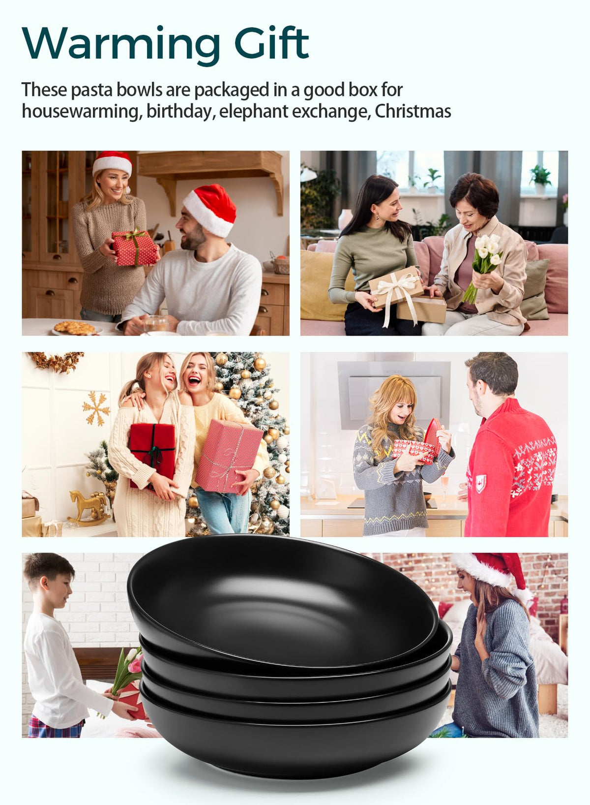 Matte Black Porcelain Pasta Bowls Set of 4 O12402
