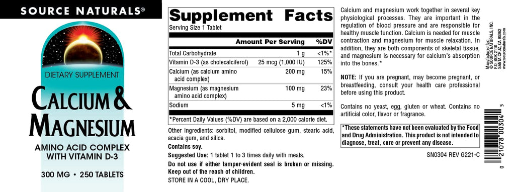 Calcium & Magnesium 300 MG 250 Tablets D647535