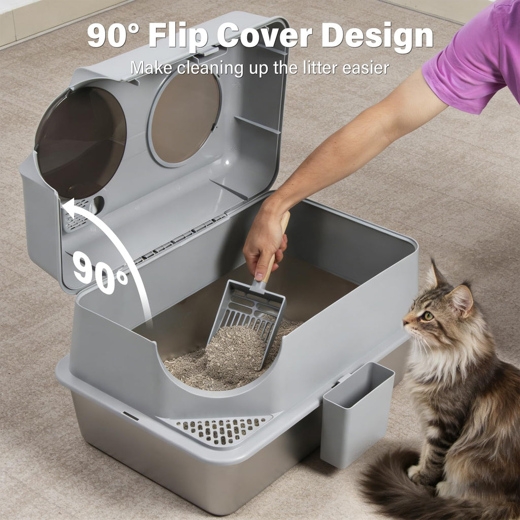 XL Stainless Steel Enclosed Cat Litter Box with Lid B392828