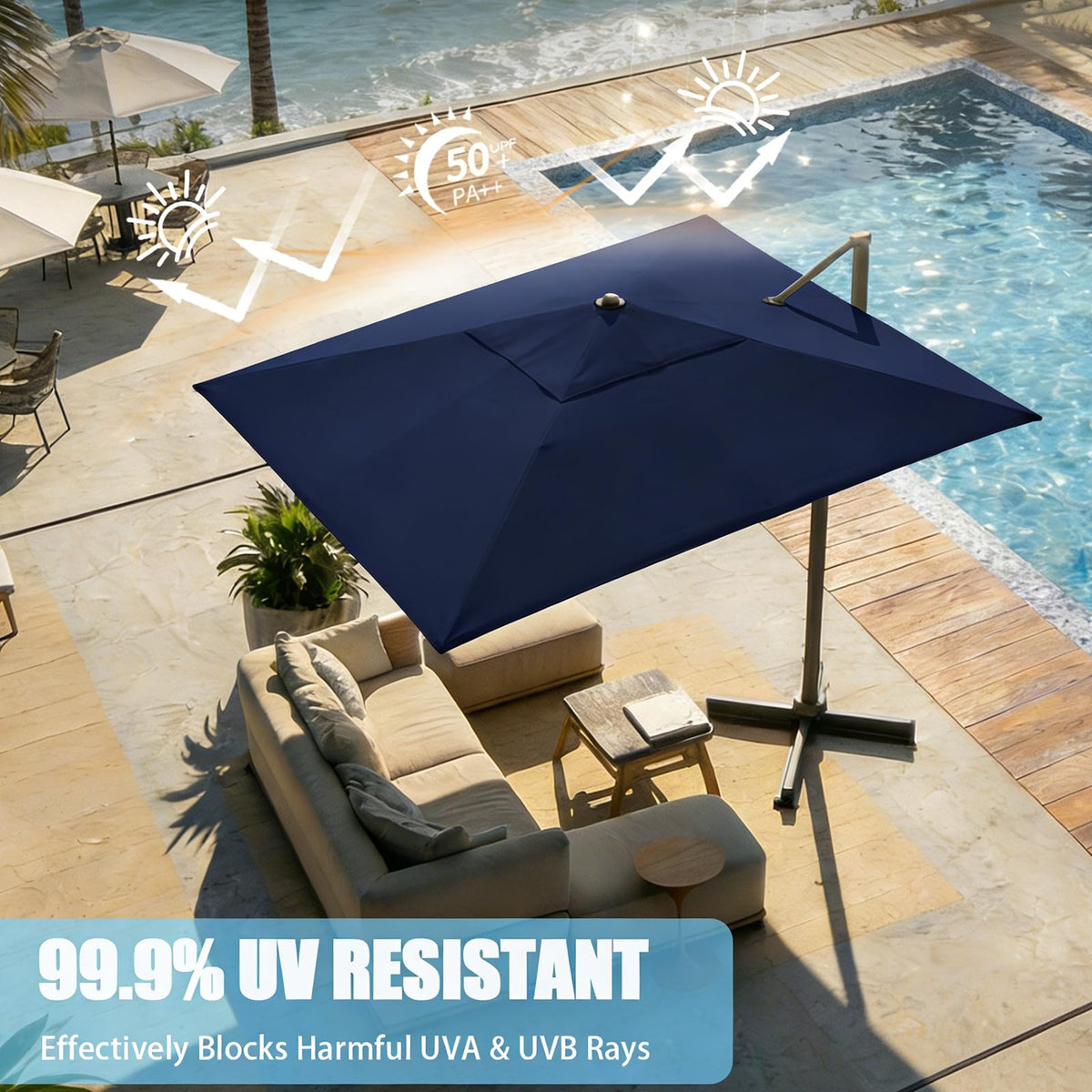 10 ft x 10 ft Navy Blue Cantilever Patio Umbrella V47702