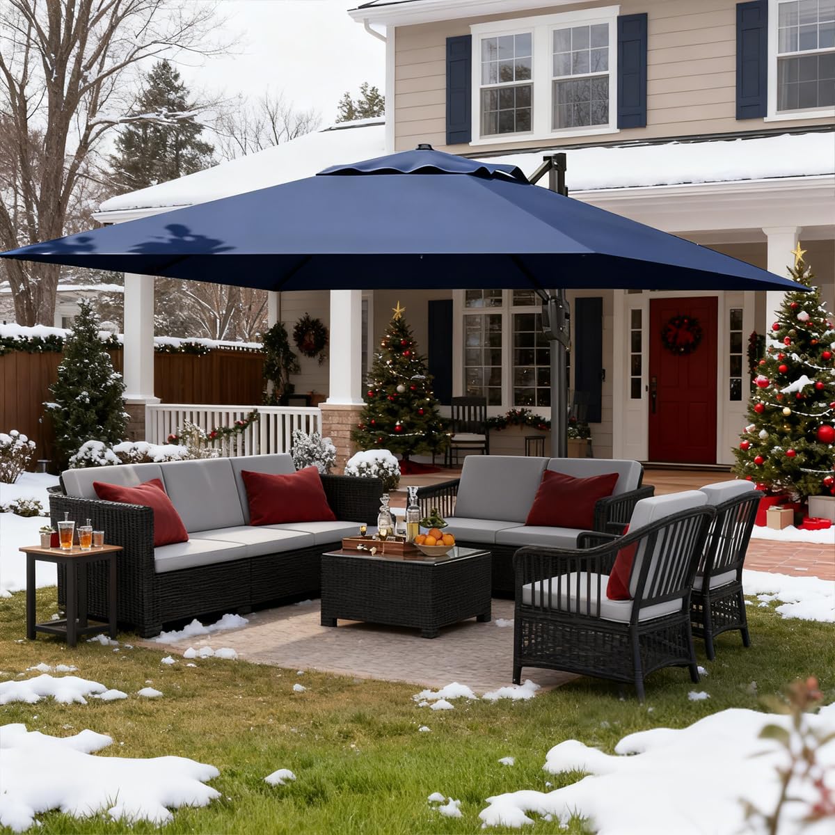 10 ft x 10 ft Navy Blue Cantilever Patio Umbrella V47702