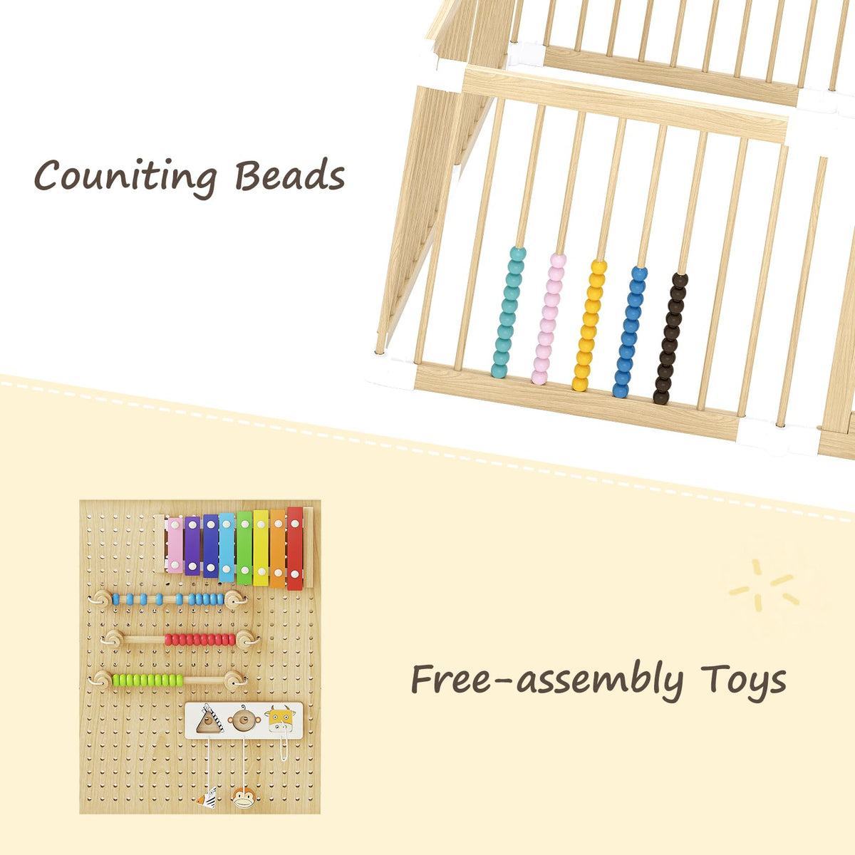 Foldable Wooden Baby Playpen with Locking Gate M38547